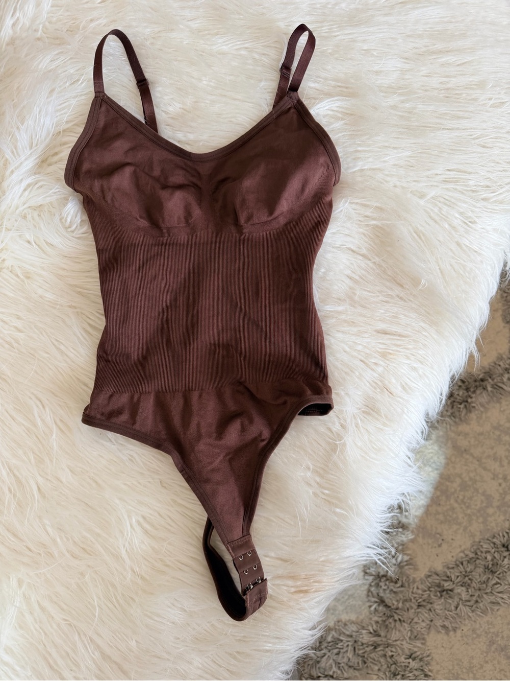 Slim Ribbed Brown Bodysuit with Adjustable Straps